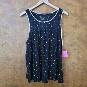 Kate Spade cotton smocked stretch scoop neck sleeveless polka dot pajama